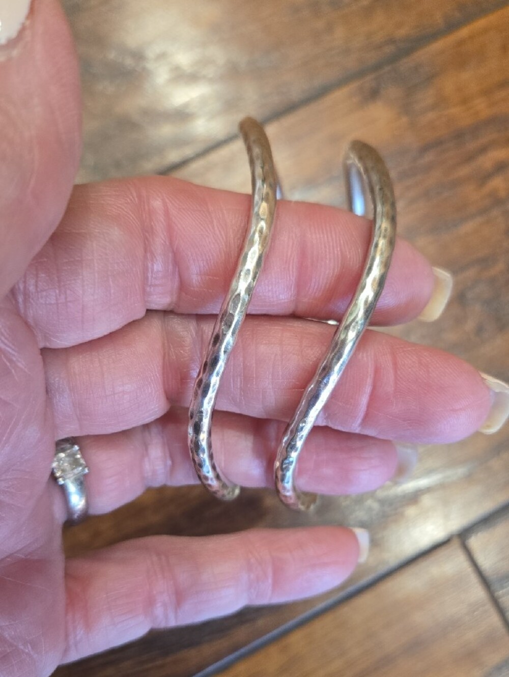 Handcrafted Hammered 25g Sterling Silver Set Of 2 Bangle  Bracelets -